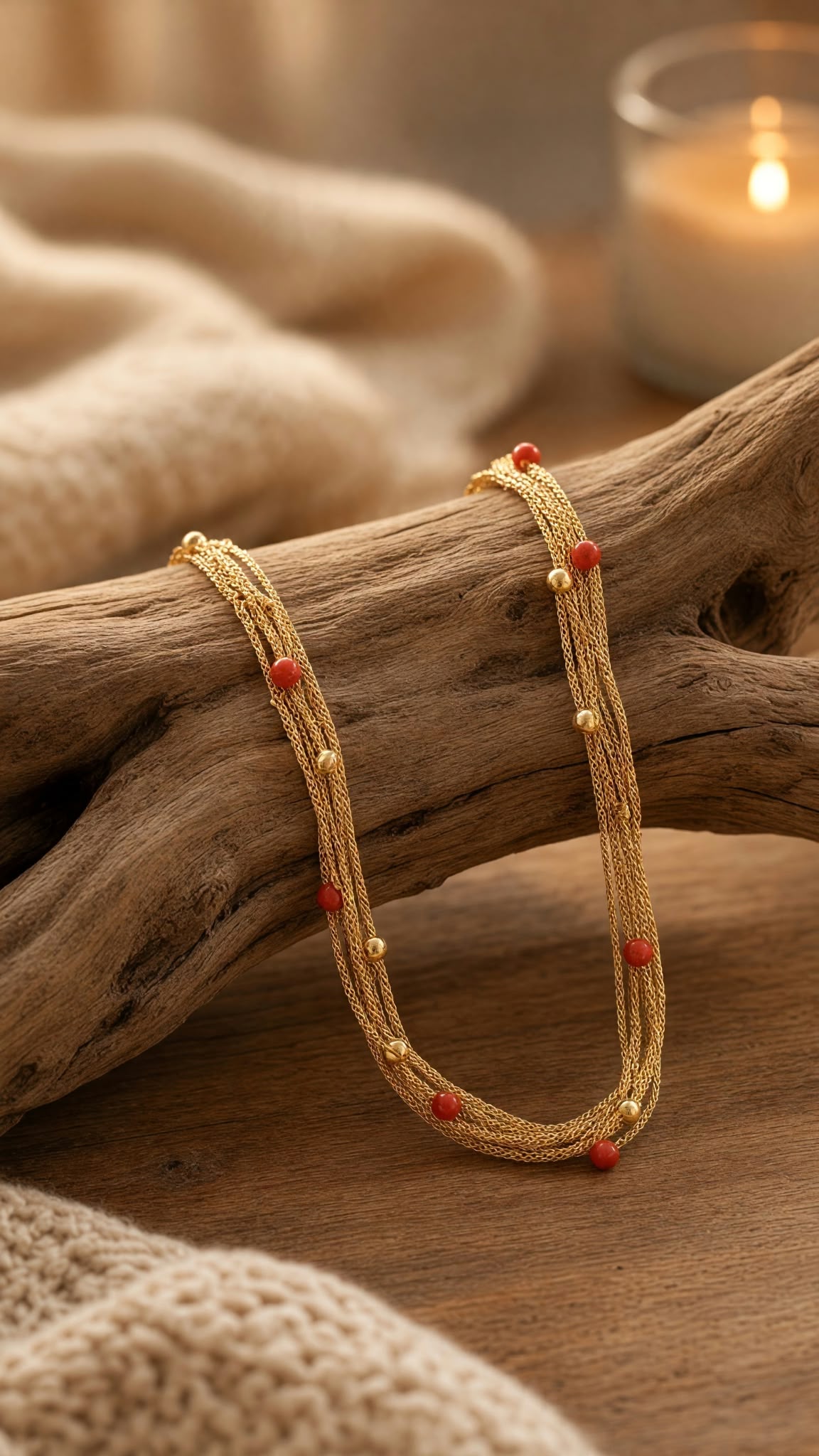 Collier argent 925 doré à l'or fin 18k et Corallium rubrum