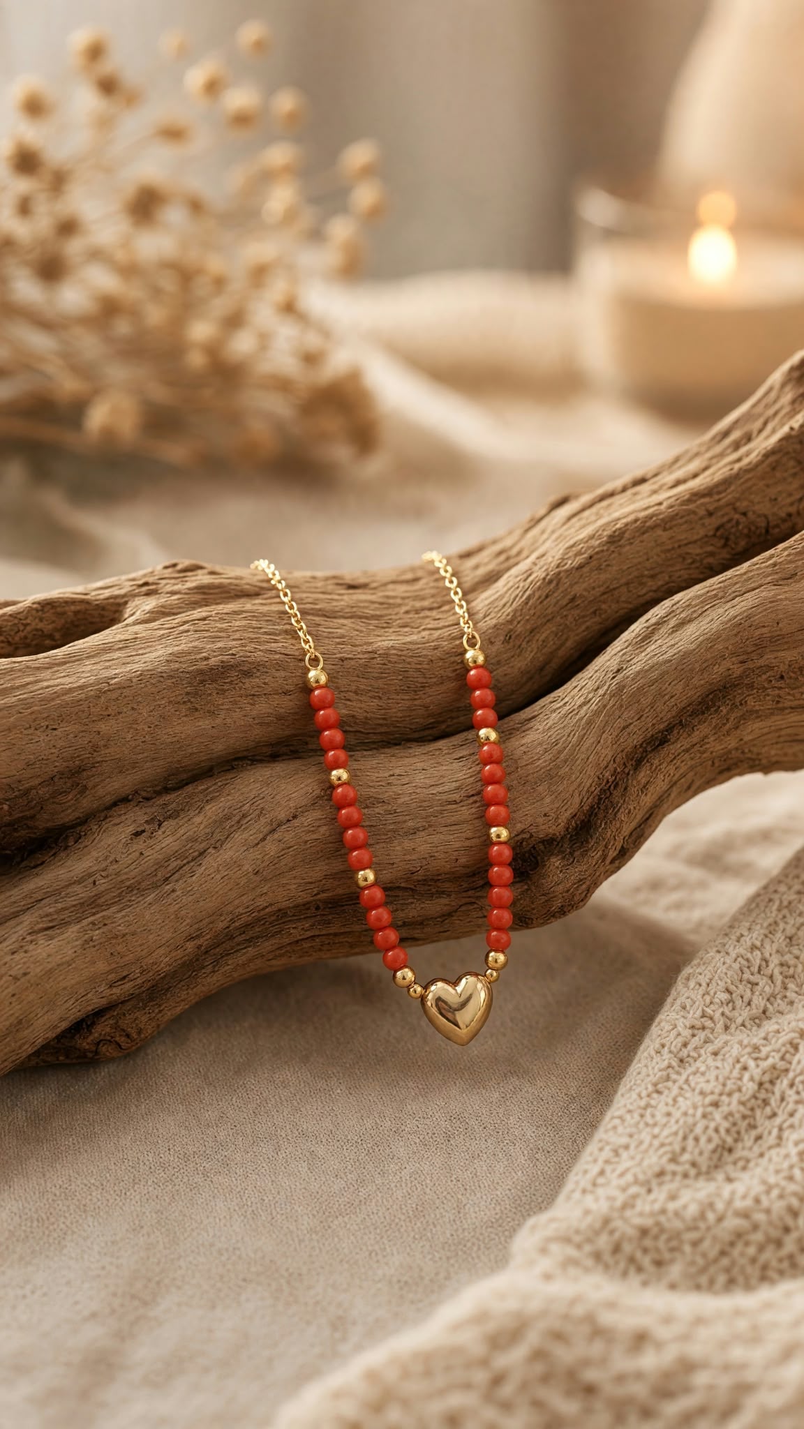 Collier argent 925 doré à l'or fin 18k et corail rouge véritable