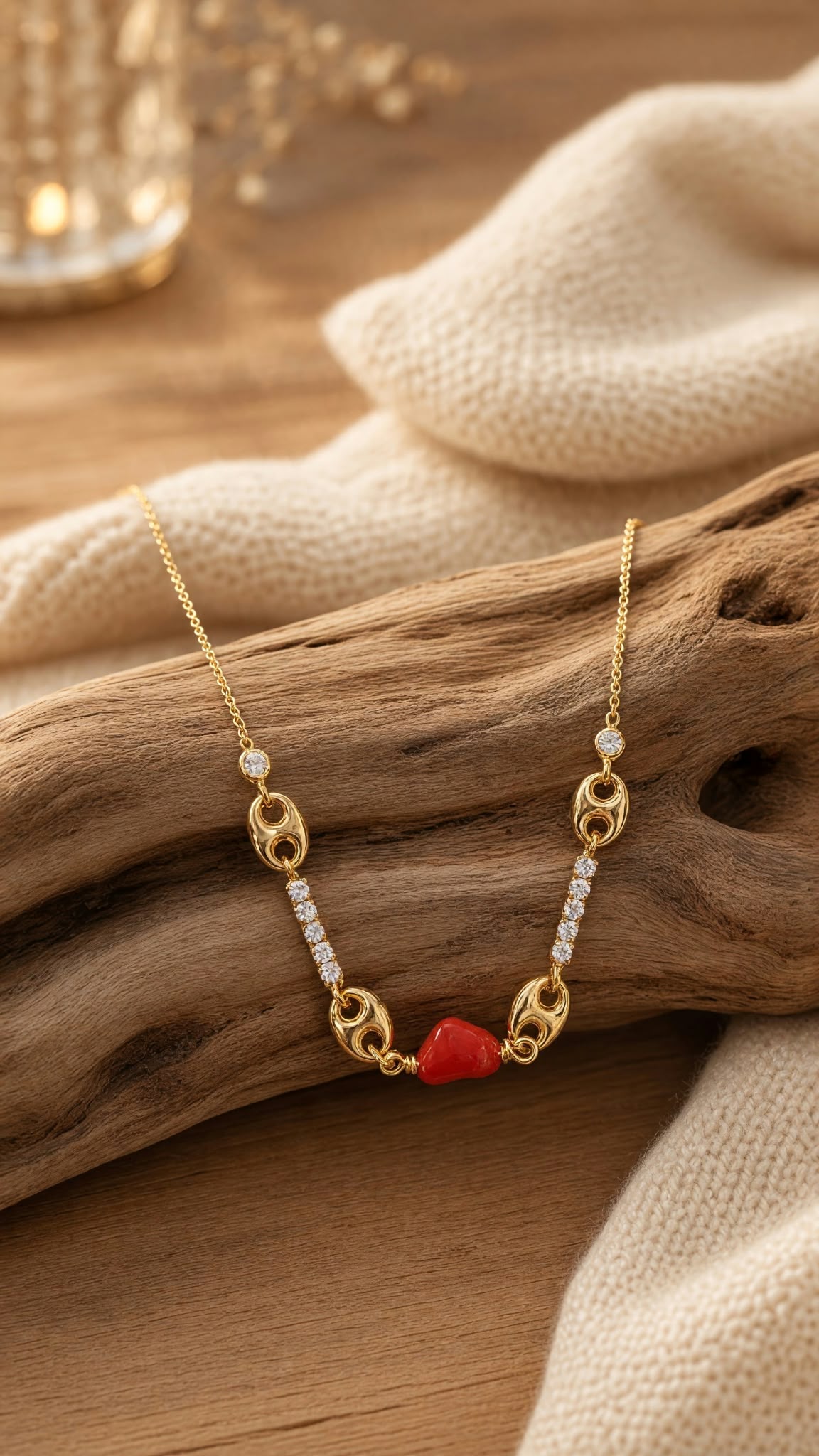 Collier argent 925 doré à l'or fin 18k et coeur en corail