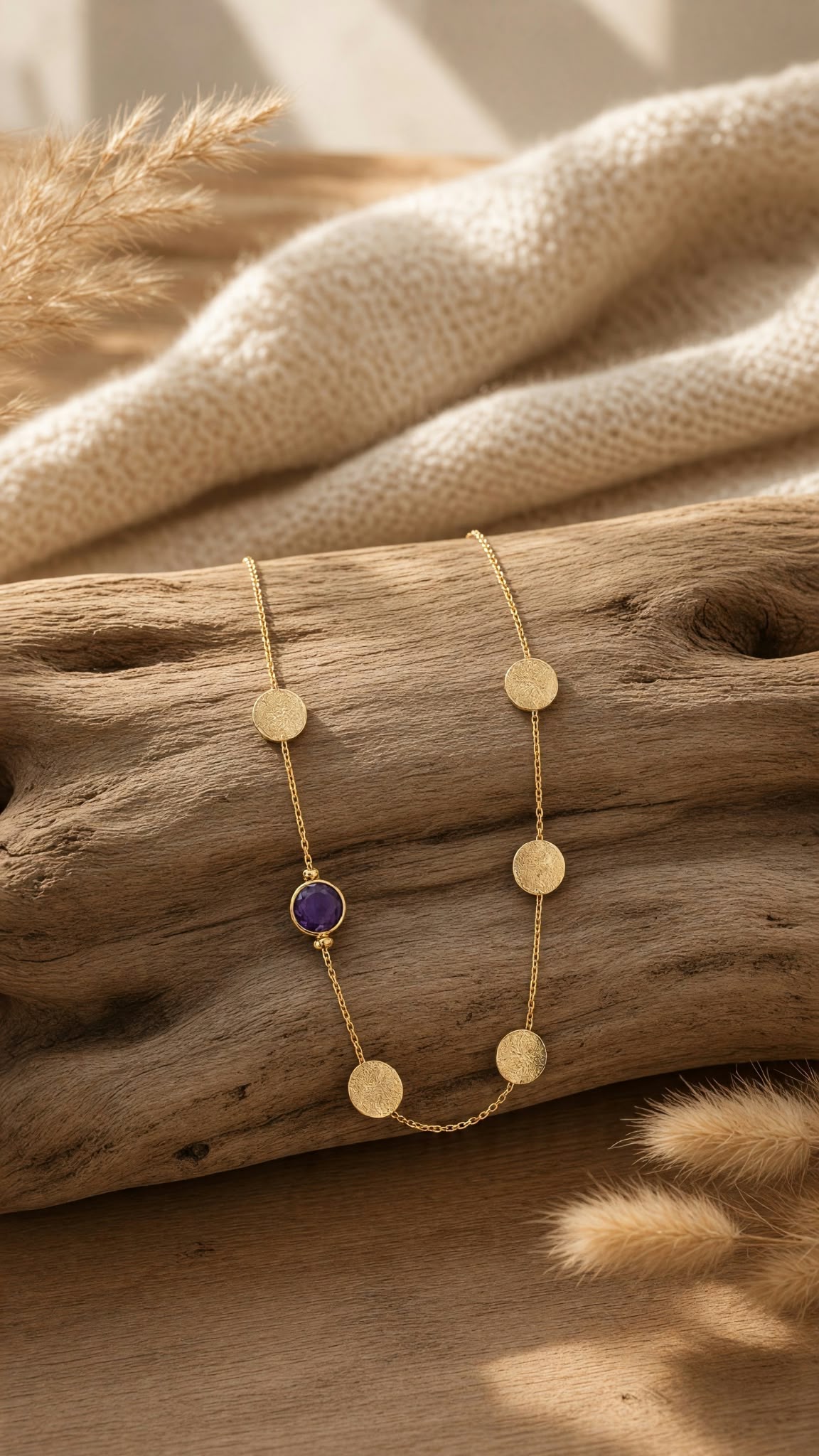 Collier argent 925 doré à l'or fin 18k et améthyste veritable