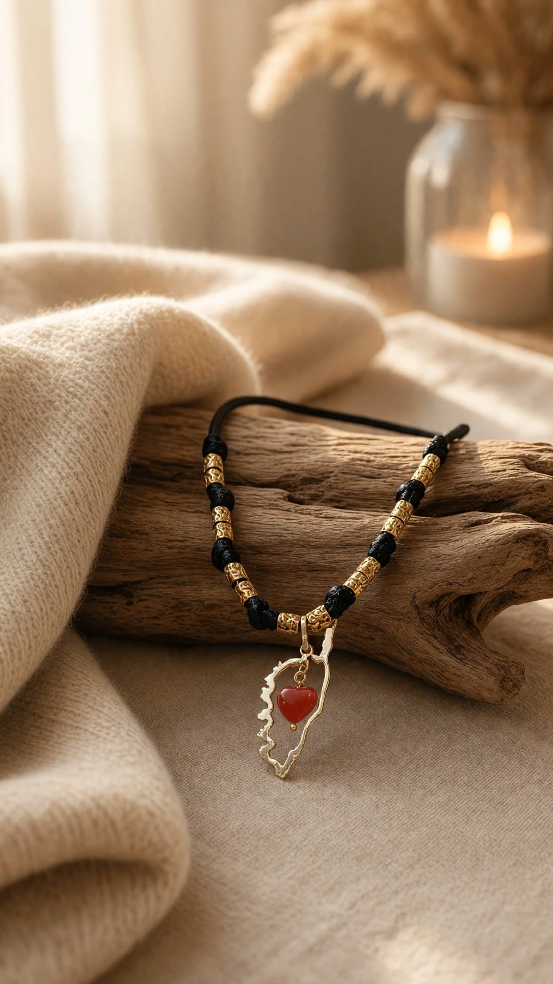 Collier Corse doré avec cœur en corail rouge véritable