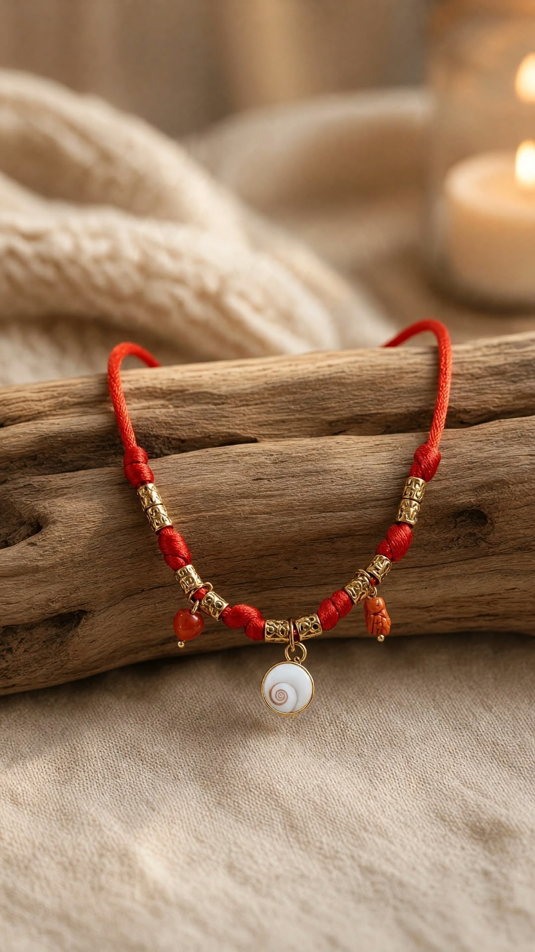 Collier Œil de Sainte-Lucie et corail véritable sur cordon rouge