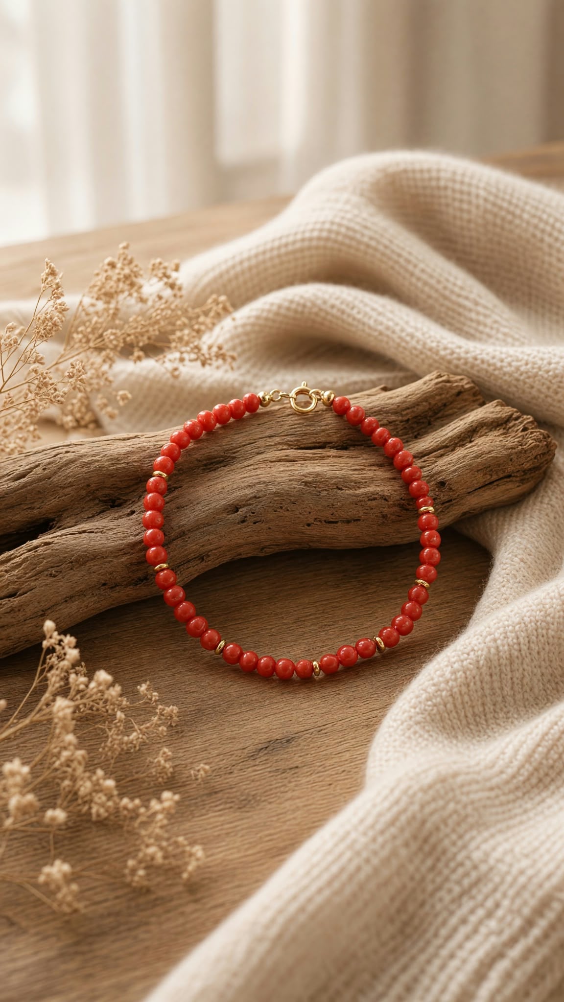 Bracelet corail véritable et or 750 14 cm