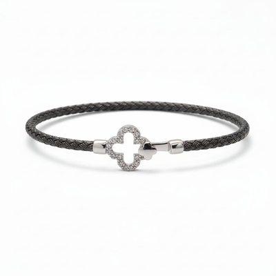 Bracelet femme Trèfle en argent oxydes de zirconium boucle argenté