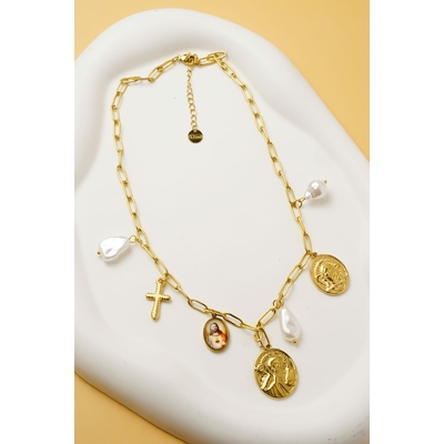 Collier Femme Croix Perle Blanc  Jésus corse