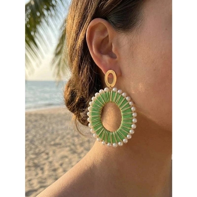Boucles d'oreilles créoles pendantes ou clous verte