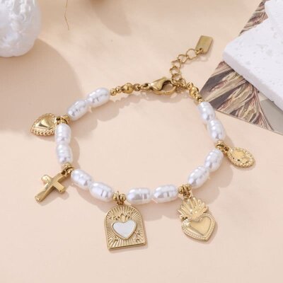 Bracelet breloque coeur dorée et blanc