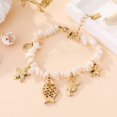 Bracelet ajustable breloques marines fantaisie blanc