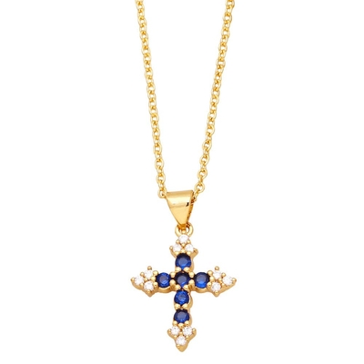 Collier croix  plaqué Or bleu et Cristal