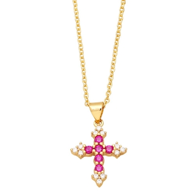 Collier croix  plaqué Or rose et Cristal