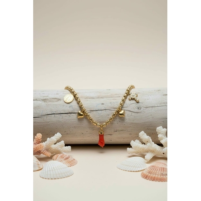 Collier femme avec corail rouge corse véritable pendentif vermeil