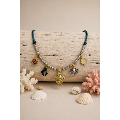Collier femme tortue & breloques