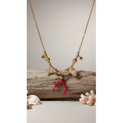Collier Femme avec  branche en Corail rouge véritable de Corse