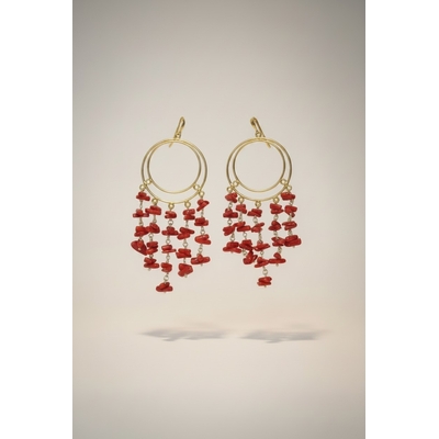 Boucles d oreilles argent 925 doré a l'or fin & corail rouge