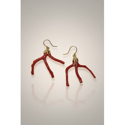 Boucles d oreilles argent 925 doré a l'or fin & Branche corail