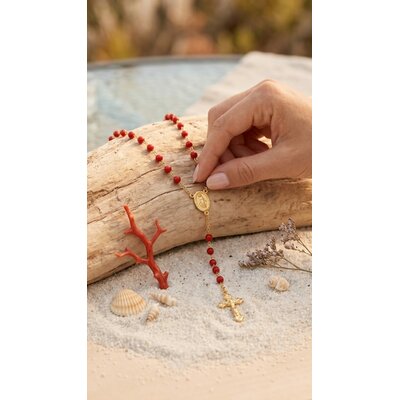 Chapelet corail rouge et vermeil