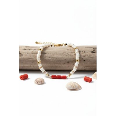 Bracelet vermeil corail rouge perles blanches