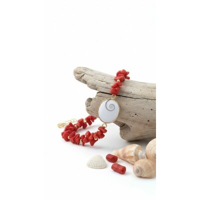 Bracelet en Corail Rouge avec un Oeil de Sainte Lucie Corse & vermeil