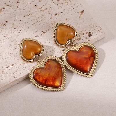 Boucles d'oreilles en forme de coeur orangées