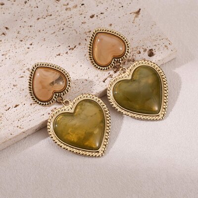 Boucles d'oreilles en forme de coeur vertes
