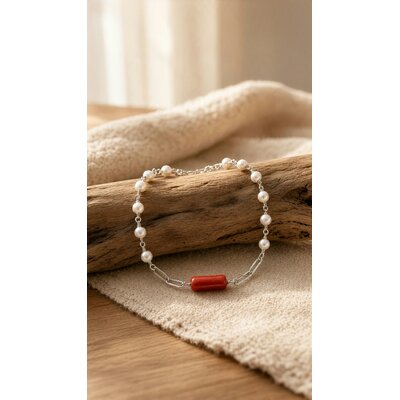 Bracelet corail Corallium rubrumet perle argent 925