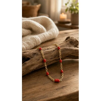 Collier femme en argent 925 doré à l'or fin 18k et corail