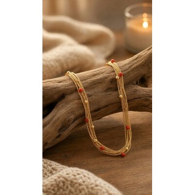 Collier argent 925 doré à l'or fin 18k et Corallium rubrum