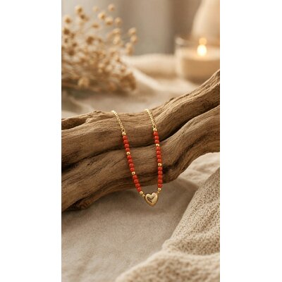 Collier argent 925 doré à l'or fin 18k et corail rouge véritable