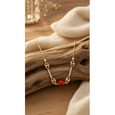 Collier argent 925 doré à l'or fin 18k et coeur en corail