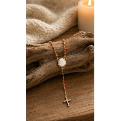 Collier argent 925 doré à l'or fin 18k et corail rouge et oeil de sainte lucie