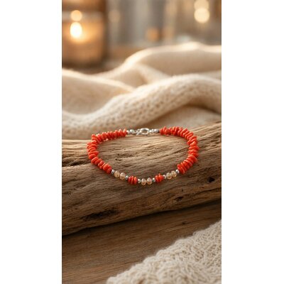 Bracelet argent 925 et corail Corallium rubrum