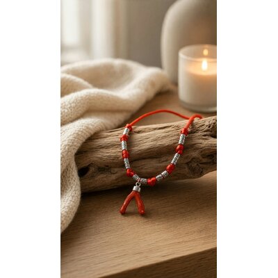 Collier branche de corail rouge véritable sur cordon réglable