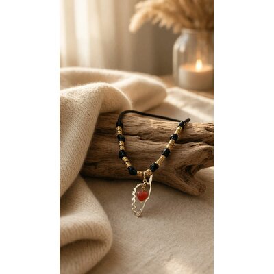 Collier Corse doré avec cœur en corail rouge véritable