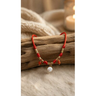 Collier Œil de Sainte-Lucie et corail véritable sur cordon rouge