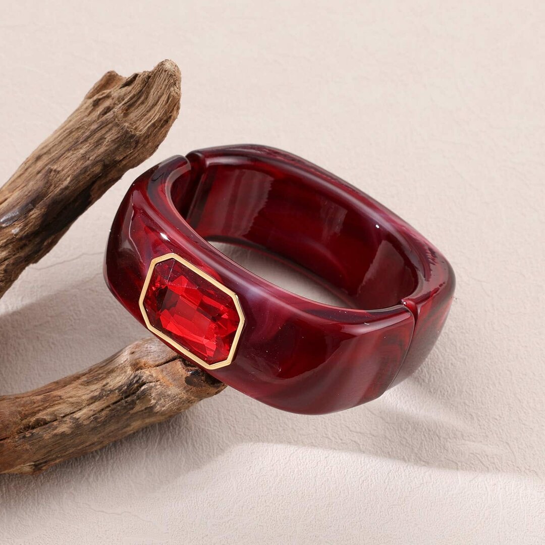 Bracelet Jonc Résine Rouge Bicolore - Bangle Tendance, Occasion Comme Neuf