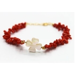 Bracelet Vermeil Corail Cupolino & Trèfle Nacre
