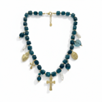 Collier fantaisie croix bleu