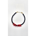 Bracelet argent 925 doré à lor fin cristal noir et corail rouge