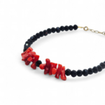 Bracelet argent 925 doré à l'or fin cristal noir et corail rouge corse pas cher