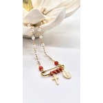 Magnifique Collier argent 925 doré à l'or fin Corail, Croix