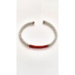 Bracelet en argent 925 jonc 2 rangs perles nacrées et tubes de corail véritable