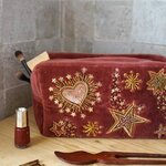 Trousse femme en velours brodée étoiles et coeurs petit prix