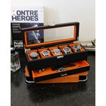boîte à montres 5 emplacements homme noir et orange chic
