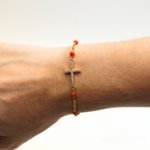bracelet croix et boule corail