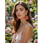 boucles doreilles fleurs femme orange et blanc doré
