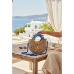 Sac à main femme tressée type paille chaine bleue
