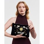 Pochette femme brodée en velours céleste noir