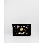 Pochette femme brodée en velours céleste noir petit prix