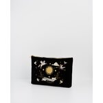 Pochette femme brodée en velours céleste noir tendance