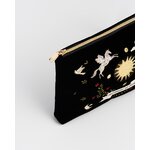 Pochette femme brodée en velours céleste noir pas cher